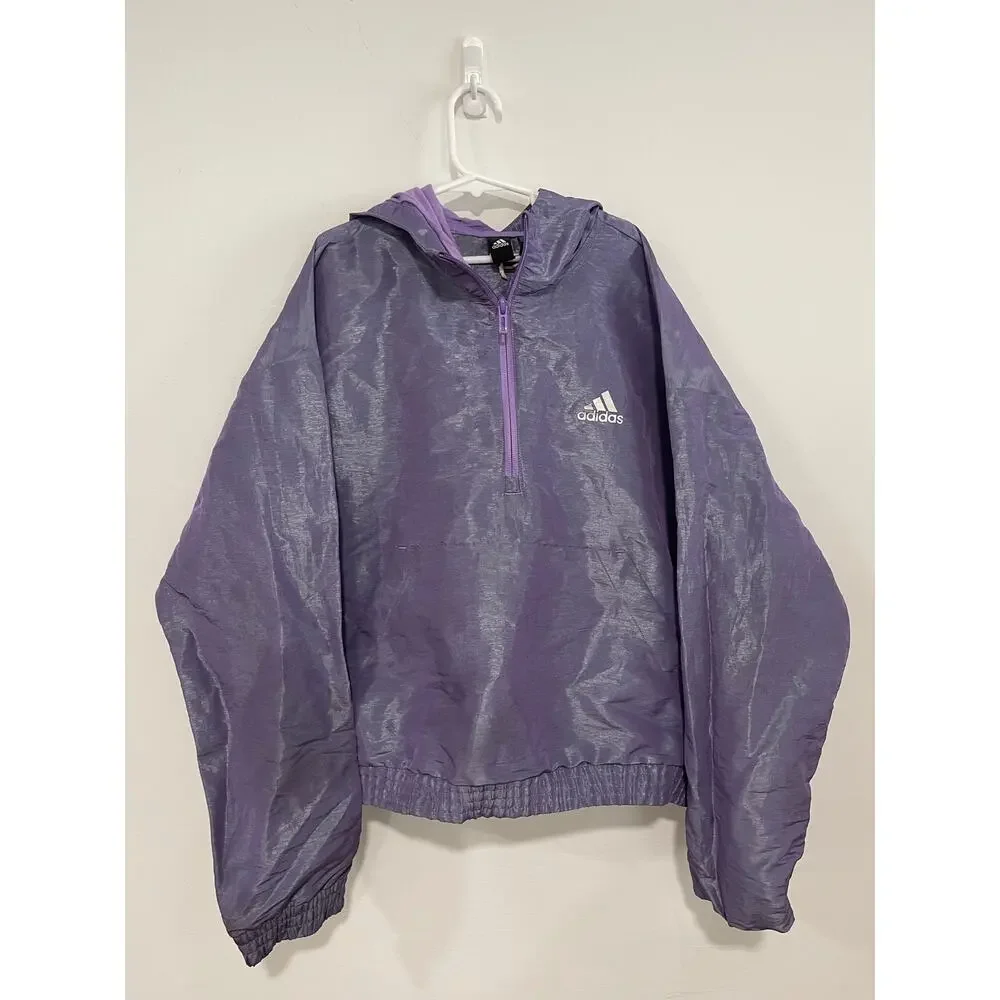 Adidas Girls Purple Windbreaker Oversize Quarter Zip Athleisure
